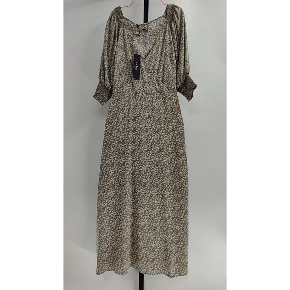 Lulu's Olive Green Floral Midi Dress